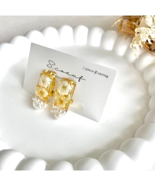 VIBGYOR(ヴィブジョー)の「【S.coeuf】イヤリング かすみ草レクタングル×淡水パール(MA)(イヤリング・レディース・ブラウン/ピンク/イエロー・FREE)」の4枚目の写真