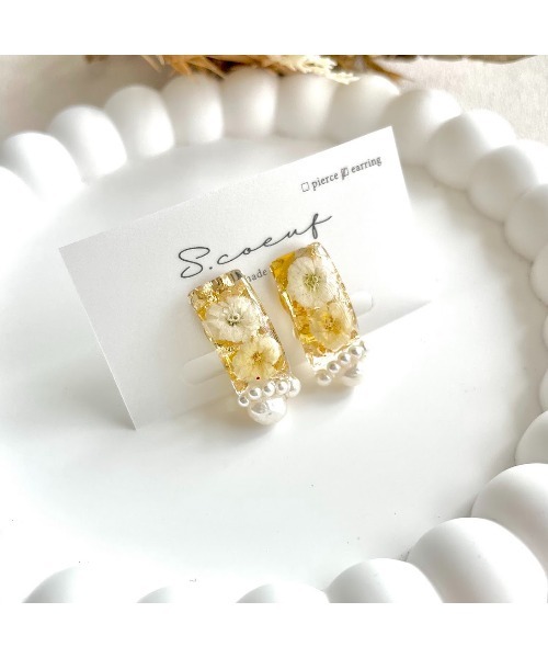 VIBGYOR(ヴィブジョー)の「【S.coeuf】イヤリング かすみ草レクタングル×淡水パール(MA)(イヤリング・レディース・ブラウン/ピンク/イエロー・FREE)」の5枚目の写真