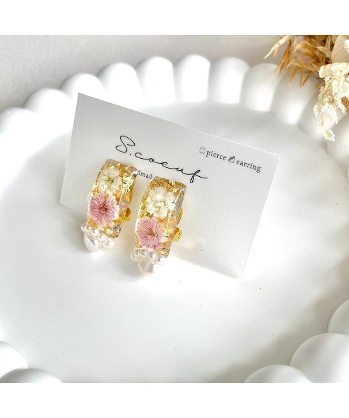VIBGYOR(ヴィブジョー)の「【S.coeuf】イヤリング かすみ草レクタングル×淡水パール(MA)(イヤリング・レディース・ブラウン/ピンク/イエロー・FREE)」の7枚目の写真