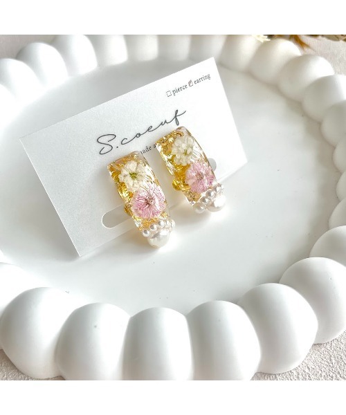 VIBGYOR(ヴィブジョー)の「【S.coeuf】イヤリング かすみ草レクタングル×淡水パール(MA)(イヤリング・レディース・ブラウン/ピンク/イエロー・FREE)」の8枚目の写真
