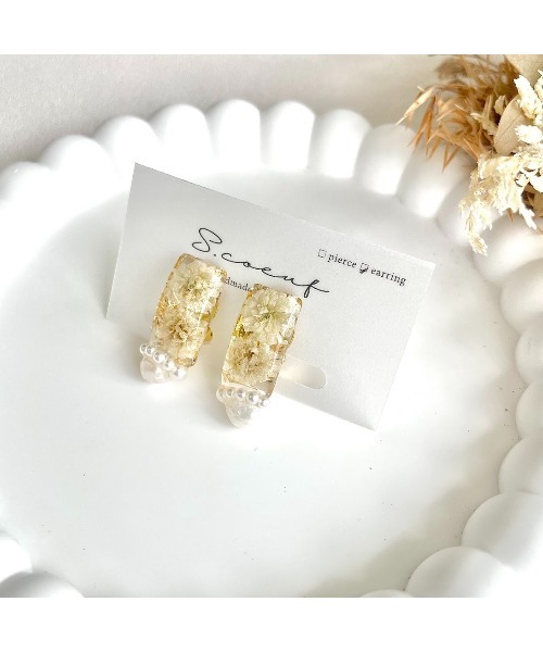 VIBGYOR(ヴィブジョー)の「【S.coeuf】イヤリング かすみ草レクタングル×淡水パール(MA)(イヤリング・レディース・ブラウン/ピンク/イエロー・FREE)」の10枚目の写真