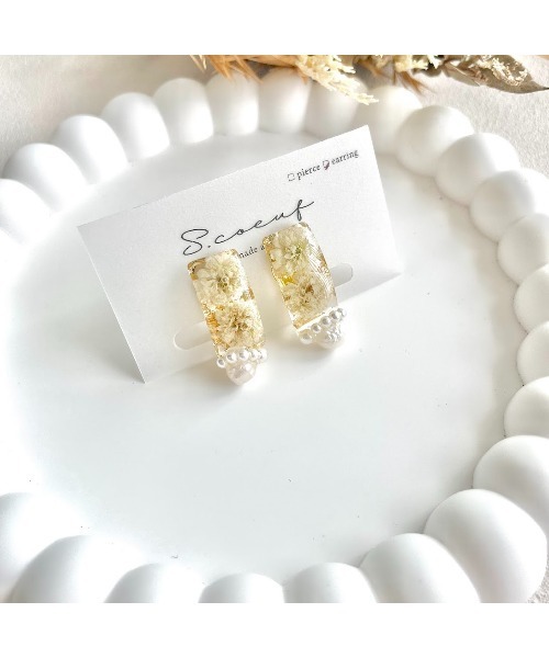 VIBGYOR(ヴィブジョー)の「【S.coeuf】イヤリング かすみ草レクタングル×淡水パール(MA)(イヤリング・レディース・ブラウン/ピンク/イエロー・FREE)」の11枚目の写真