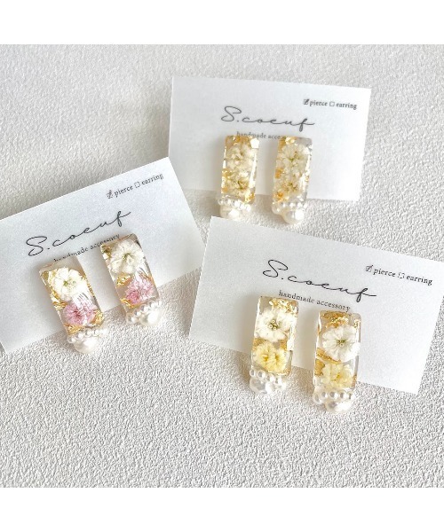 VIBGYOR(ヴィブジョー)の「【S.coeuf】イヤリング かすみ草レクタングル×淡水パール(MA)(イヤリング・レディース・ブラウン/ピンク/イエロー・FREE)」の12枚目の写真