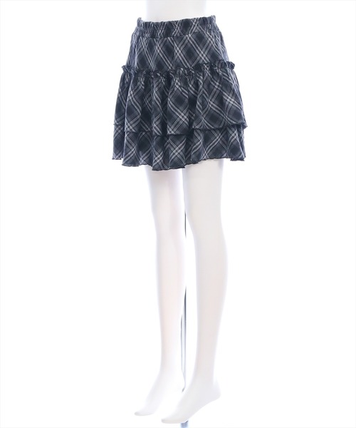clear（クリア）の「2段フリルティアードチェックミニスカート[ガーリー 着回し抜群]（スカート・レディース・ブラック/ブラウン/レッド・F）」の10枚目の写真