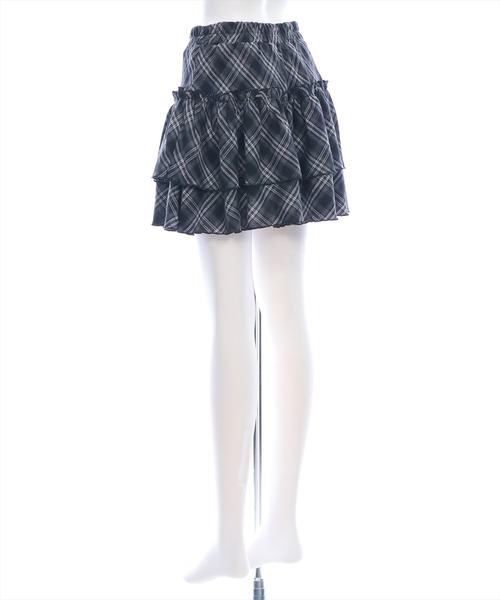 clear（クリア）の「2段フリルティアードチェックミニスカート[ガーリー 着回し抜群]（スカート・レディース・ブラック/ブラウン/レッド・F）」の12枚目の写真