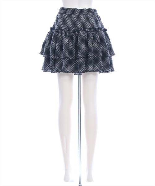 clear（クリア）の「2段フリルティアードチェックミニスカート[ガーリー 着回し抜群]（スカート・レディース・ブラック/ブラウン/レッド・F）」の13枚目の写真