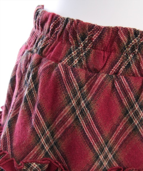 clear（クリア）の「2段フリルティアードチェックミニスカート[ガーリー 着回し抜群]（スカート・レディース・ブラック/ブラウン/レッド・F）」の4枚目の写真
