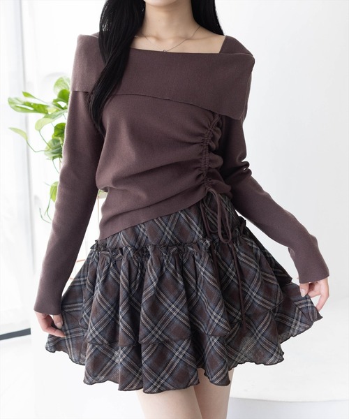 clear（クリア）の「2段フリルティアードチェックミニスカート[ガーリー 着回し抜群]（スカート・レディース・ブラック/ブラウン/レッド・F）」の7枚目の写真