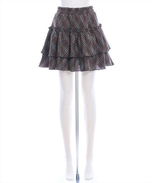 clear（クリア）の「2段フリルティアードチェックミニスカート[ガーリー 着回し抜群]（スカート・レディース・ブラック/ブラウン/レッド・F）」の6枚目の写真