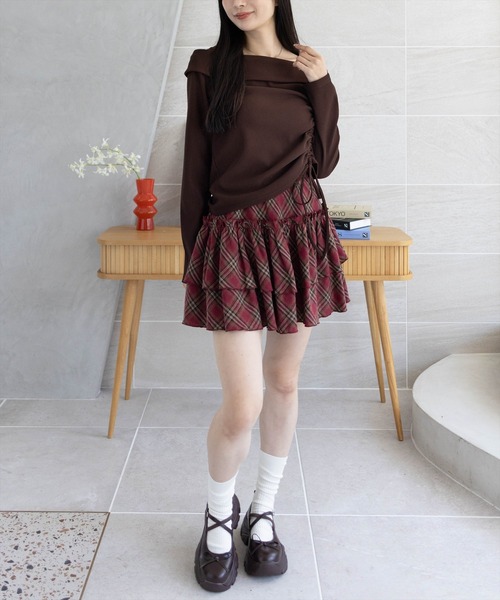 clear（クリア）の「2段フリルティアードチェックミニスカート[ガーリー 着回し抜群]（スカート・レディース・ブラック/ブラウン/レッド・F）」の20枚目の写真