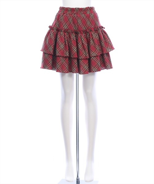 clear（クリア）の「2段フリルティアードチェックミニスカート[ガーリー 着回し抜群]（スカート・レディース・ブラック/ブラウン/レッド・F）」の19枚目の写真