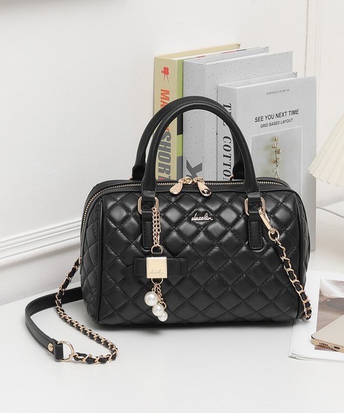 dazzlin（ダズリン）の「【dazzlin/ダズリン】キルティング　リボンキーチャーム付ボストンバッグ／500mlペットボトル収納可（ボストンバッグ・レディース・ブラック/ピンク/アイボリー/ミント・FREE）」の20枚目の写真