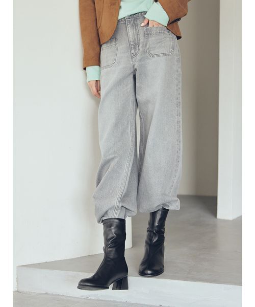 パッチポケットデザインバギーデニムパンツ（デニムパンツ）｜Mila