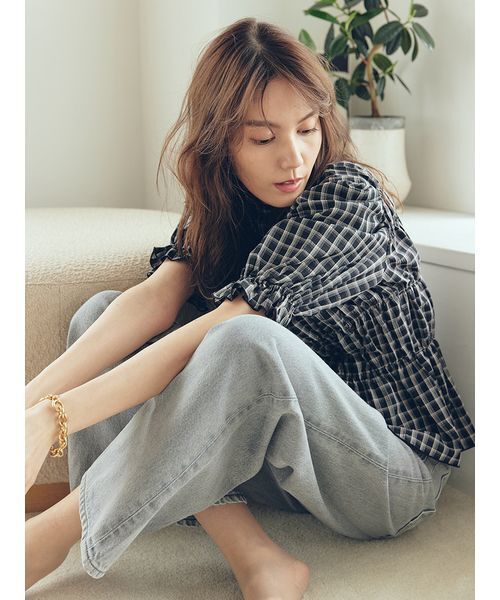 パッチポケットデザインバギーデニムパンツ（デニムパンツ）｜Mila