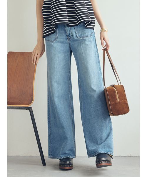 パッチポケットデザインバギーデニムパンツ（デニムパンツ）｜Mila