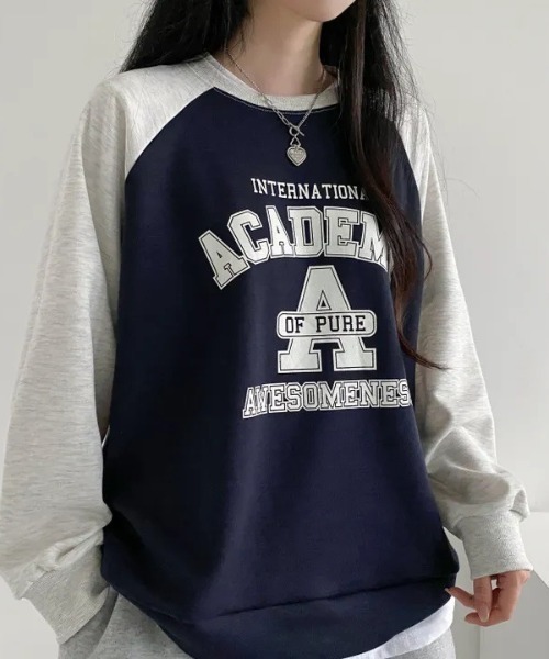 SHEPP(シープ)の「ラグランプリントロゴ ルーズロンT(Tシャツ/カットソー・レディース・カーキ/グレー/ネイビー・L/M)」の3枚目の写真