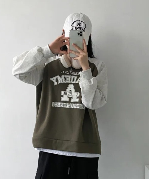 SHEPP(シープ)の「ラグランプリントロゴ ルーズロンT(Tシャツ/カットソー・レディース・カーキ/グレー/ネイビー・L/M)」の13枚目の写真