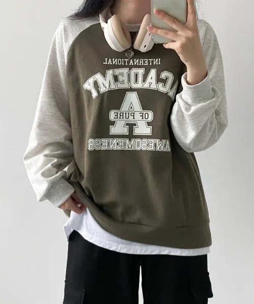 SHEPP(シープ)の「ラグランプリントロゴ ルーズロンT(Tシャツ/カットソー・レディース・カーキ/グレー/ネイビー・L/M)」の12枚目の写真