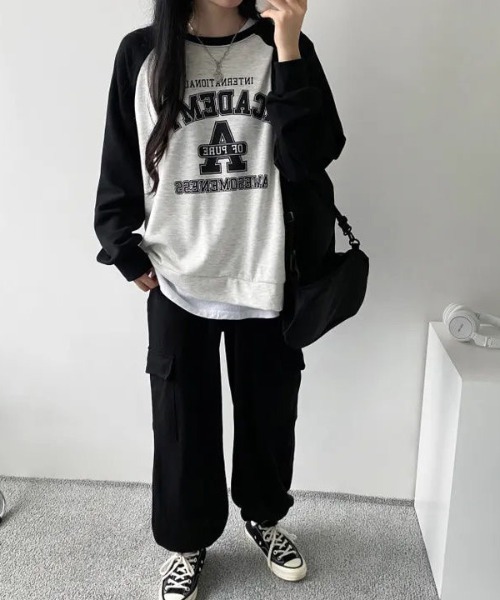 SHEPP(シープ)の「ラグランプリントロゴ ルーズロンT(Tシャツ/カットソー・レディース・カーキ/グレー/ネイビー・L/M)」の7枚目の写真