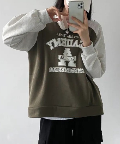 SHEPP(シープ)の「ラグランプリントロゴ ルーズロンT(Tシャツ/カットソー・レディース・カーキ/グレー/ネイビー・L/M)」の11枚目の写真