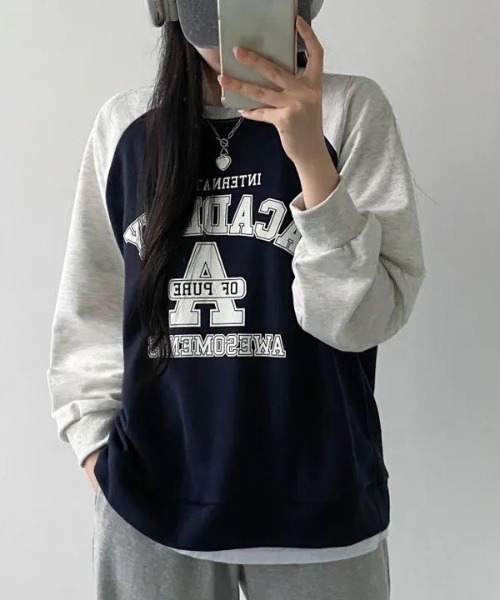 SHEPP(シープ)の「ラグランプリントロゴ ルーズロンT(Tシャツ/カットソー・レディース・カーキ/グレー/ネイビー・L/M)」の15枚目の写真