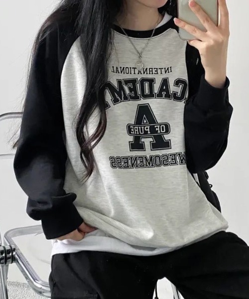 SHEPP(シープ)の「ラグランプリントロゴ ルーズロンT(Tシャツ/カットソー・レディース・カーキ/グレー/ネイビー・L/M)」の5枚目の写真