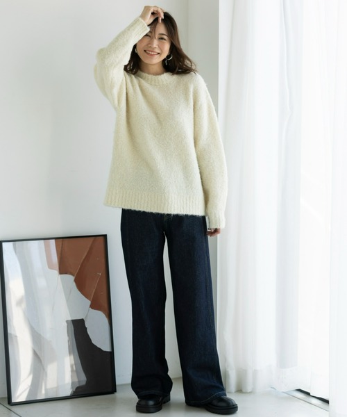 UNDOVE(アンドゥーブ)の「UNDOVE やわらかブークレニットプルオーバー 【洗えるニット/ウォッシャブル/UV/カラーニット/ボリュームニット/もこもこ】(ニット/セーター・レディース・オレンジ/チャコール/ブラウン系/アイボリー・MEDIUM/LARGE/X-LARGE)」の15枚目の写真