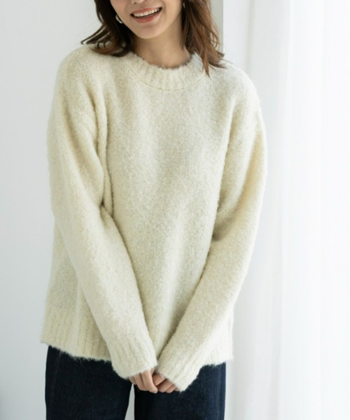 UNDOVE(アンドゥーブ)の「UNDOVE やわらかブークレニットプルオーバー 【洗えるニット/ウォッシャブル/UV/カラーニット/ボリュームニット/もこもこ】(ニット/セーター・レディース・オレンジ/チャコール/ブラウン系/アイボリー・MEDIUM/LARGE/X-LARGE)」の13枚目の写真