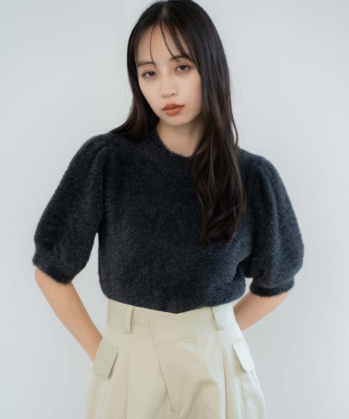 NOELA(ノエラ)の「【販路限定カラーあり】ラメシャギーニット(ニット/セーター・レディース・ブラック/オフホワイト/シルバー/ベージュ・フリー)」の6枚目の写真