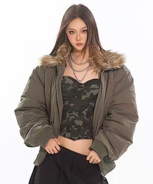 POSTELEGANT 2025AW新作 ファー取り外し可ブルゾン セール】【2025 AW 新作】フェイクファー着脱可能 ミリタリー