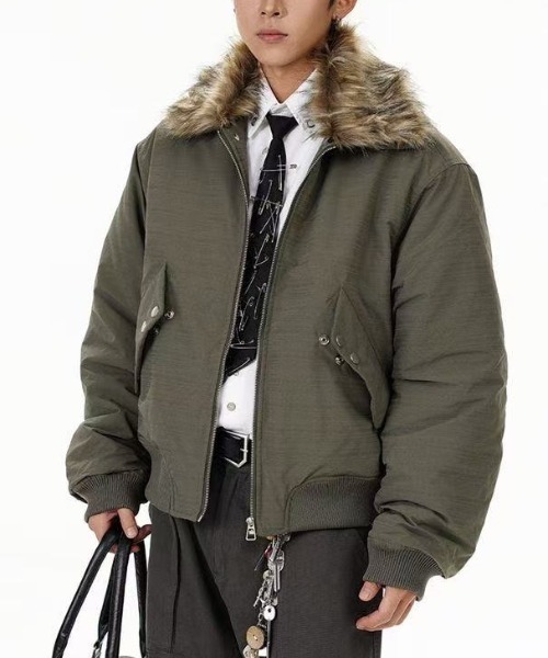POSTELEGANT 2025AW新作 ファー取り外し可ブルゾン セール】【2025 AW 新作】フェイクファー着脱可能 ミリタリー