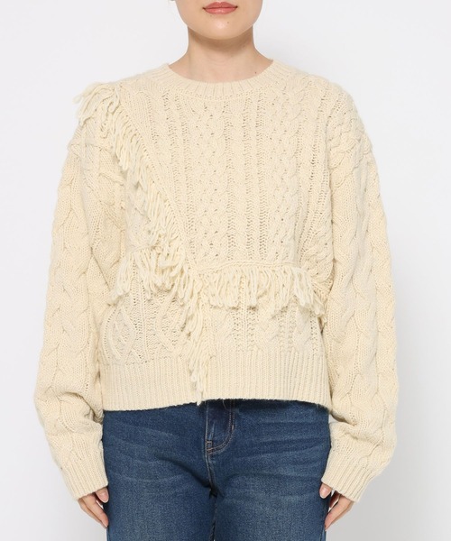 LOWRYS FARM（ローリーズファーム）の「ケーブルフリンジSHORT丈　588920（ポロシャツ・レディース・アイボリー/レッド/ブラウン・FREE）」の13枚目の写真