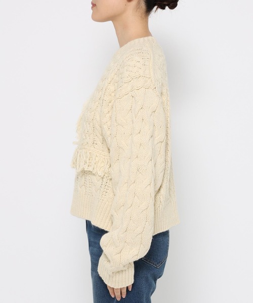 LOWRYS FARM（ローリーズファーム）の「ケーブルフリンジSHORT丈　588920（ポロシャツ・レディース・アイボリー/レッド/ブラウン・FREE）」の14枚目の写真