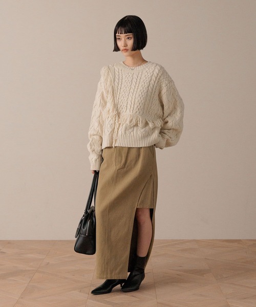 LOWRYS FARM（ローリーズファーム）の「ケーブルフリンジSHORT丈　588920（ポロシャツ・レディース・アイボリー/レッド/ブラウン・FREE）」の5枚目の写真