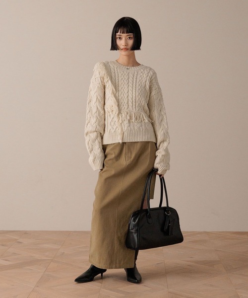 LOWRYS FARM（ローリーズファーム）の「ケーブルフリンジSHORT丈　588920（ポロシャツ・レディース・アイボリー/レッド/ブラウン・FREE）」の6枚目の写真