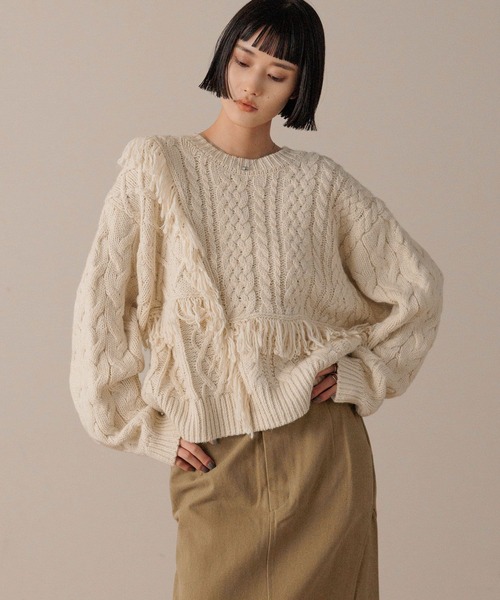 LOWRYS FARM（ローリーズファーム）の「ケーブルフリンジSHORT丈　588920（ポロシャツ・レディース・アイボリー/レッド/ブラウン・FREE）」の8枚目の写真