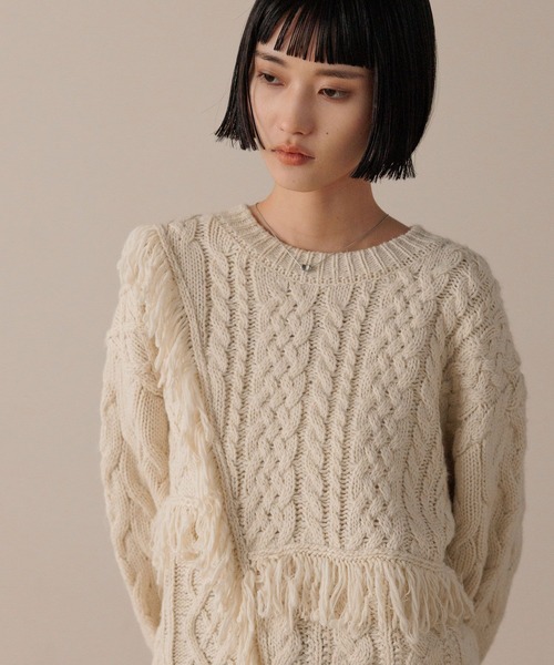 LOWRYS FARM（ローリーズファーム）の「ケーブルフリンジSHORT丈　588920（ポロシャツ・レディース・アイボリー/レッド/ブラウン・FREE）」の11枚目の写真