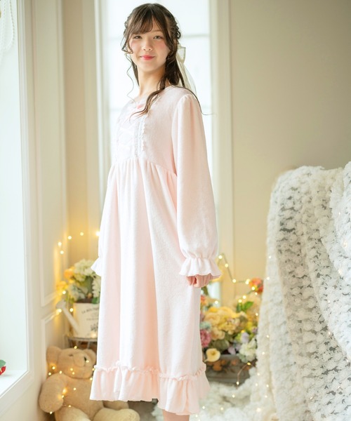 セール】ふわふわフラワーレース&クロスリボンネグリジェ（ルーム