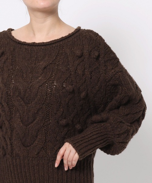 mysty woman（ミスティウーマン）の「ボートネックケーブルニット 583461（ニット/セーター・レディース・アイボリー/ブラウン・FREE）」の20枚目の写真