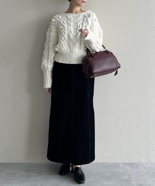 mysty woman（ミスティウーマン）の「ボートネックケーブルニット 583461（ニット/セーター・レディース・アイボリー/ブラウン・FREE）」の14枚目の写真