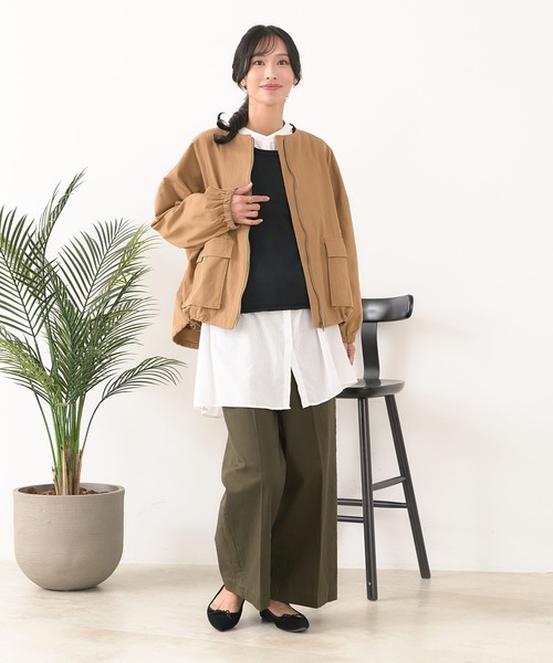 fort point(フォーポイント)の「【C-FORTPOINT/フォートポイント】綿ツイル ノーカラージャケット(ノーカラージャケット・レディース・ブラウン/ブラック/カーキ・FREE)」の15枚目の写真