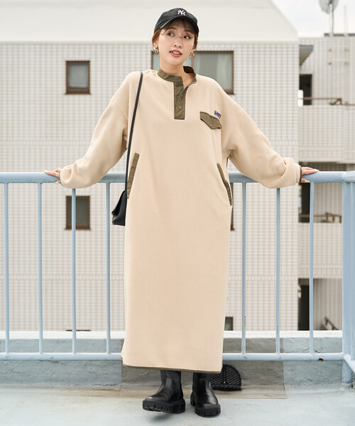 FREAK'S STORE(フリークスストア)の「限定展開 FREAK'S STORE OUTDOORS サイドジップ フリース ワンピース(ワンピース・レディース・オリーブ/グレー/ネイビー/ベージュ/ブラック・フリ-)」の6枚目の写真