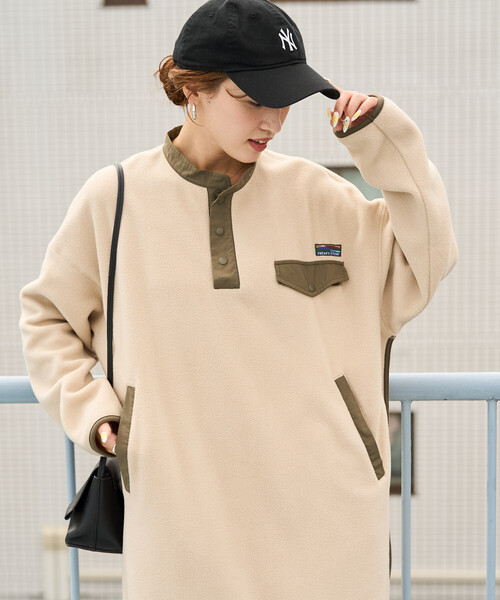 FREAK'S STORE(フリークスストア)の「限定展開 FREAK'S STORE OUTDOORS サイドジップ フリース ワンピース(ワンピース・レディース・オリーブ/グレー/ネイビー/ベージュ/ブラック・フリ-)」の7枚目の写真