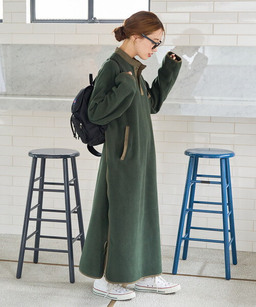 FREAK'S STORE(フリークスストア)の「限定展開 FREAK'S STORE OUTDOORS サイドジップ フリース ワンピース(ワンピース・レディース・オリーブ/グレー/ネイビー/ベージュ/ブラック・フリ-)」の14枚目の写真