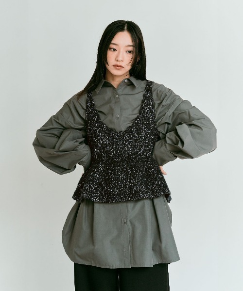 W:Huku(フーク)の「メランジ ニット ペプラム ビスチェ / Melange Knit Peplum Bustier(ニット/セーター・レディース・グリーン系/オフホワイト/ブラック・FREE)」の21枚目の写真