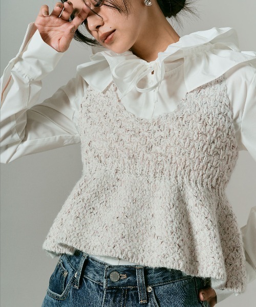 W:Huku(フーク)の「メランジ ニット ペプラム ビスチェ / Melange Knit Peplum Bustier(ニット/セーター・レディース・グリーン系/オフホワイト/ブラック・FREE)」の5枚目の写真