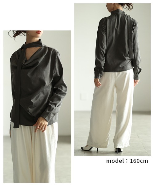 Sawa a la mode(サワアラモード)の「タイ付きプルオーバーブラウス(シャツ/ブラウス・レディース・グレー/ブラック/ボルドー・FREE)」の6枚目の写真