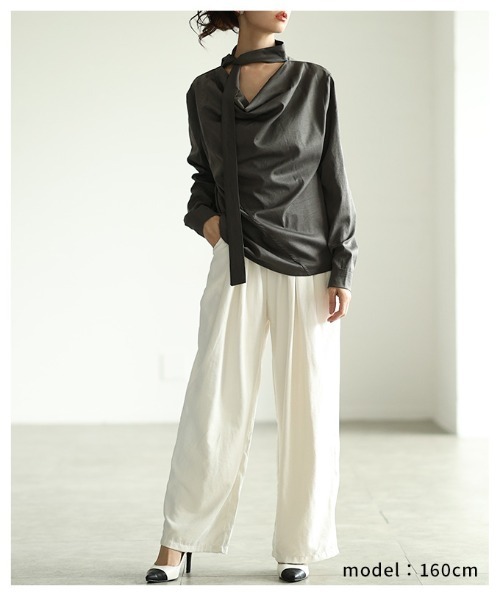 Sawa a la mode(サワアラモード)の「タイ付きプルオーバーブラウス(シャツ/ブラウス・レディース・グレー/ブラック/ボルドー・FREE)」の12枚目の写真