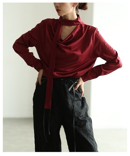 Sawa a la mode(サワアラモード)の「タイ付きプルオーバーブラウス(シャツ/ブラウス・レディース・グレー/ブラック/ボルドー・FREE)」の14枚目の写真