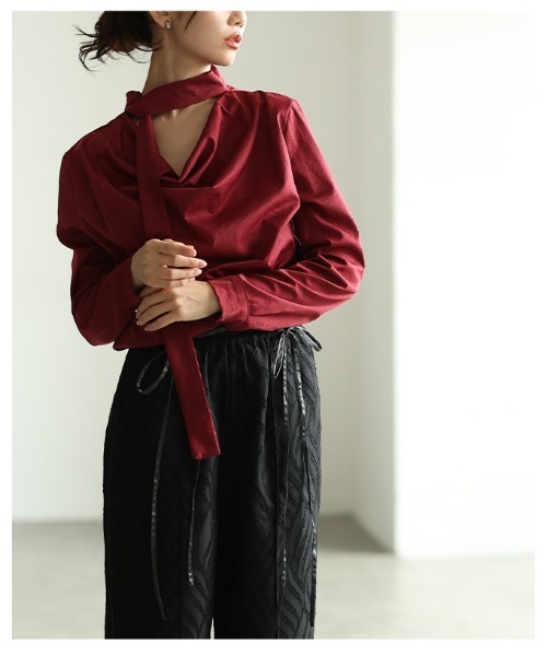 Sawa a la mode(サワアラモード)の「タイ付きプルオーバーブラウス(シャツ/ブラウス・レディース・グレー/ブラック/ボルドー・FREE)」の11枚目の写真